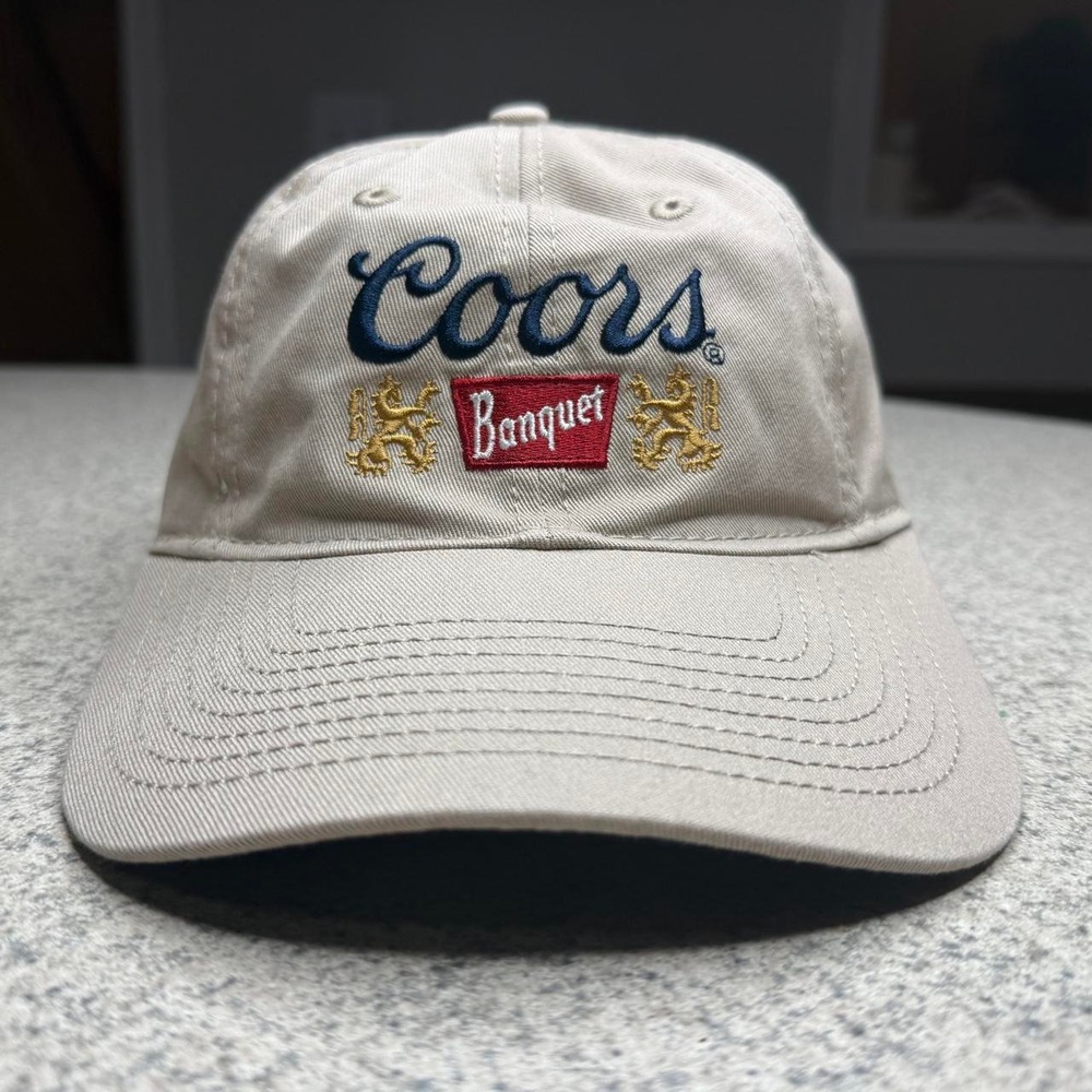Vintage Coors Banquet Beer Embroidered Slouch Dad Hat Khaki Tan